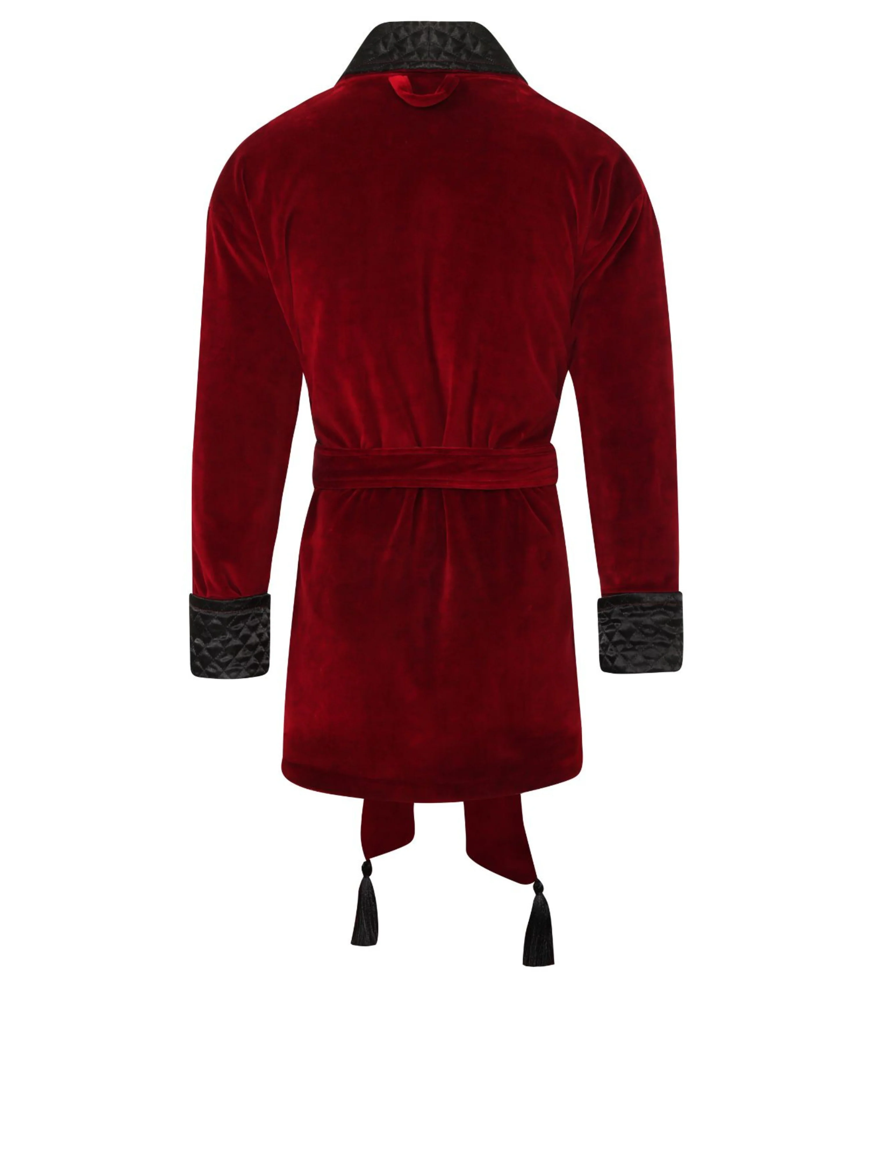 Belgravia Luxury Cotton Short Velvet Smoking Jacket in Burgundy - Image 4