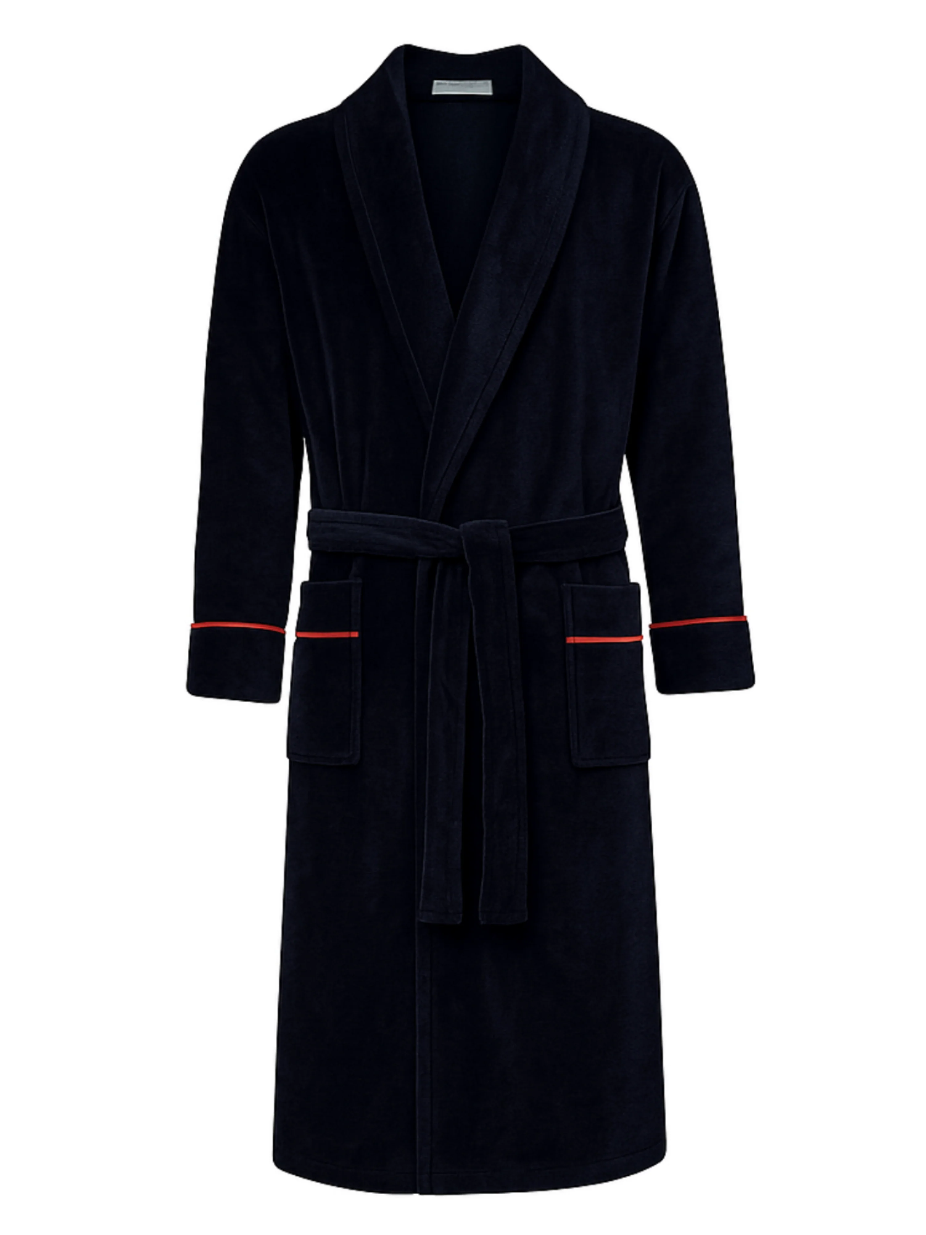 Carnegie Luxury Cotton Long Velvet Smoking Jacket in Navy