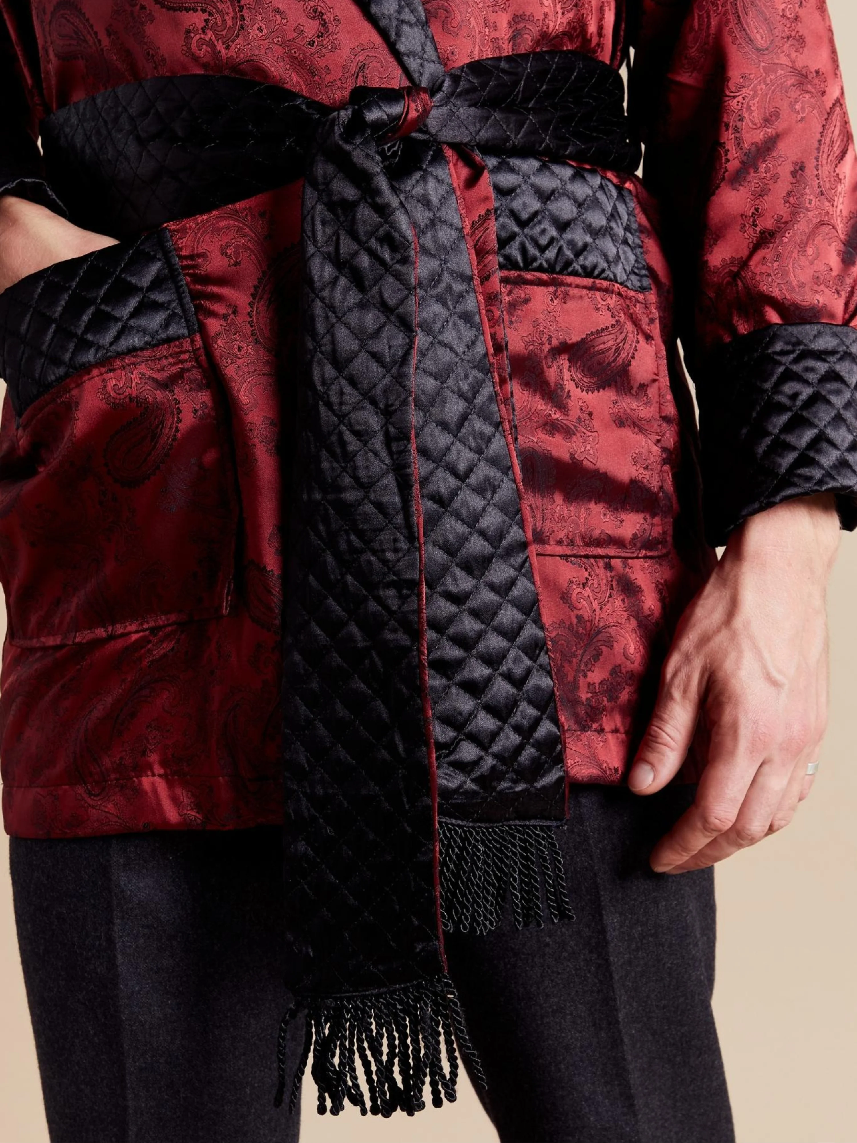 Clarke Men's Short Smoking Jacket - Claret - Image 5