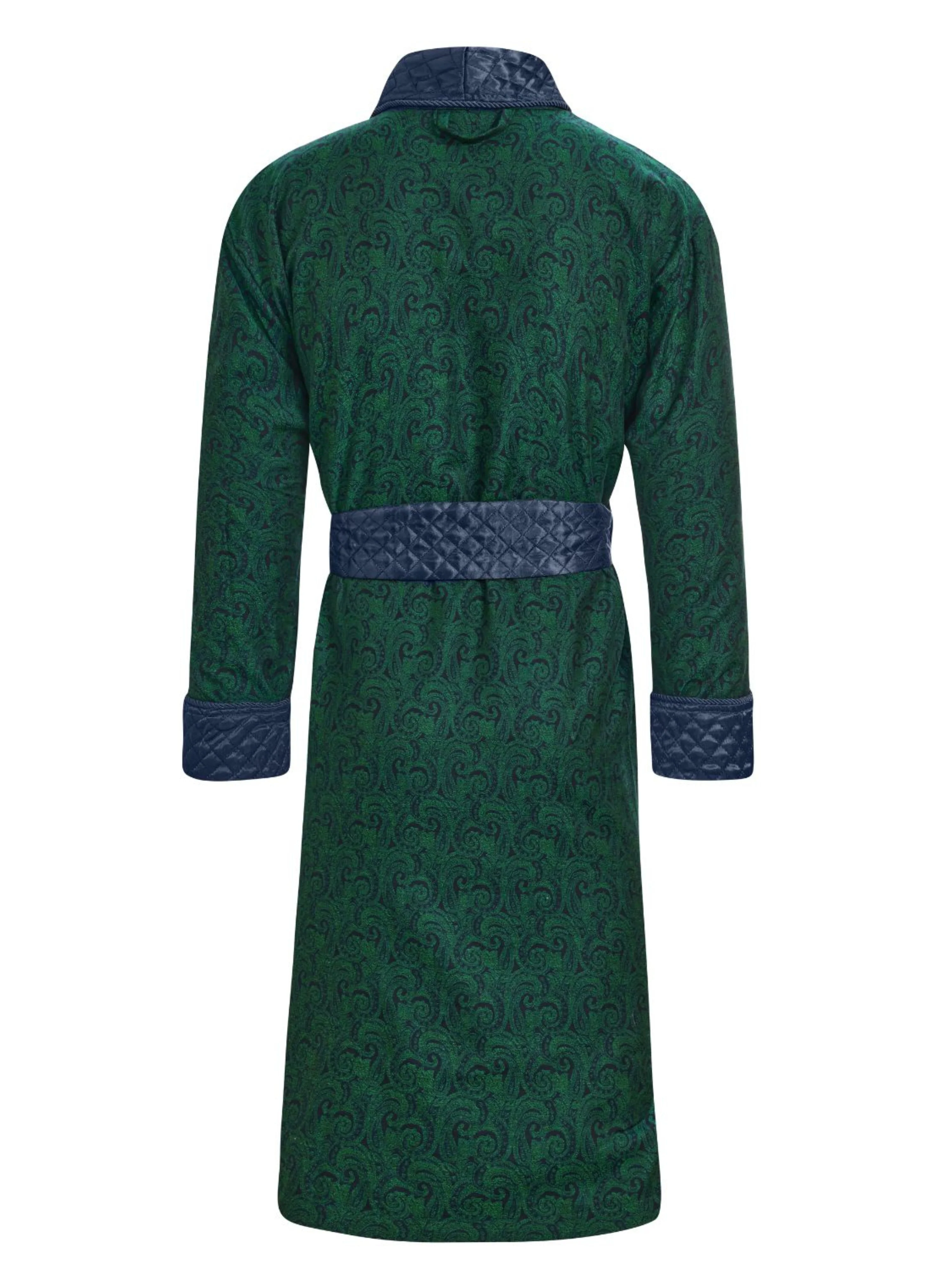 Connaught Long Smoking Jacket Robe in Green - Image 5