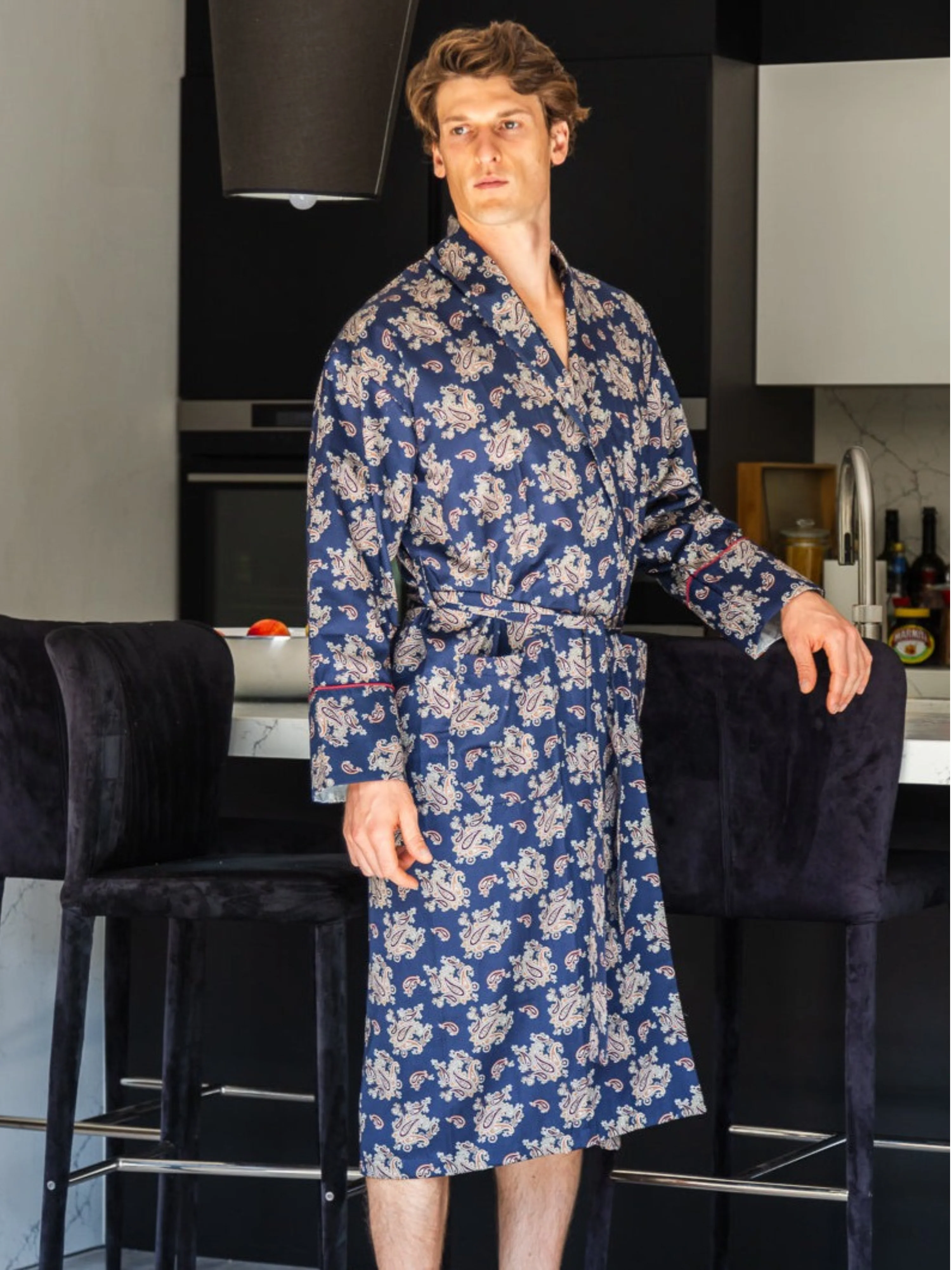 Lightweight Men's Robe - Gatsby Paisley Blue - Image 3