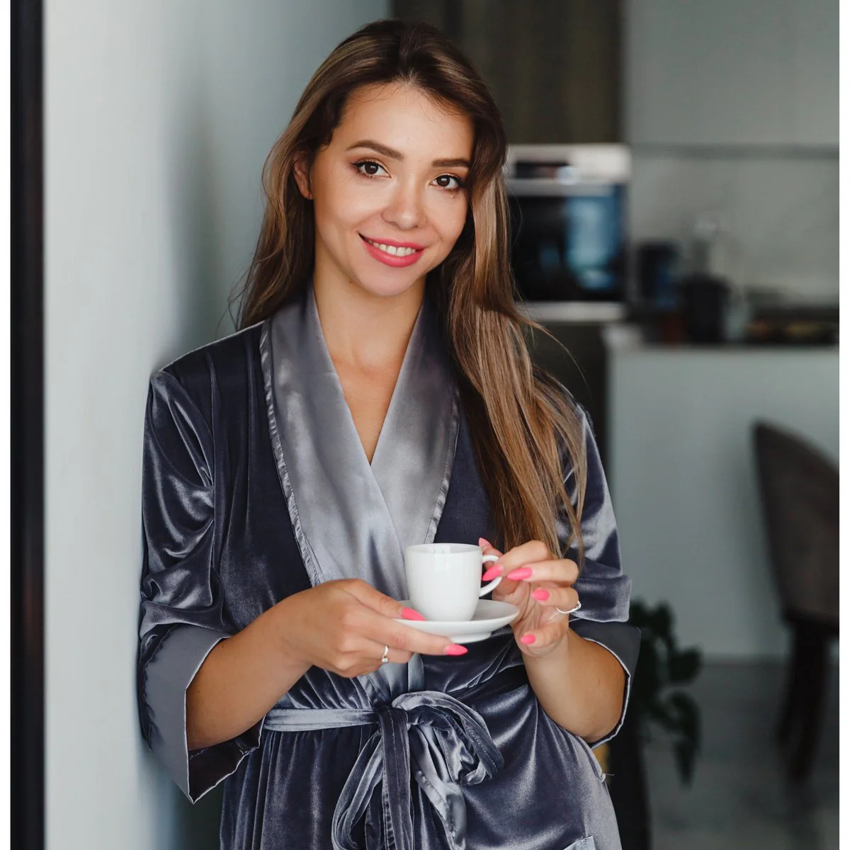 Lunar Ladies Velvet Robe in Gray - Image 2