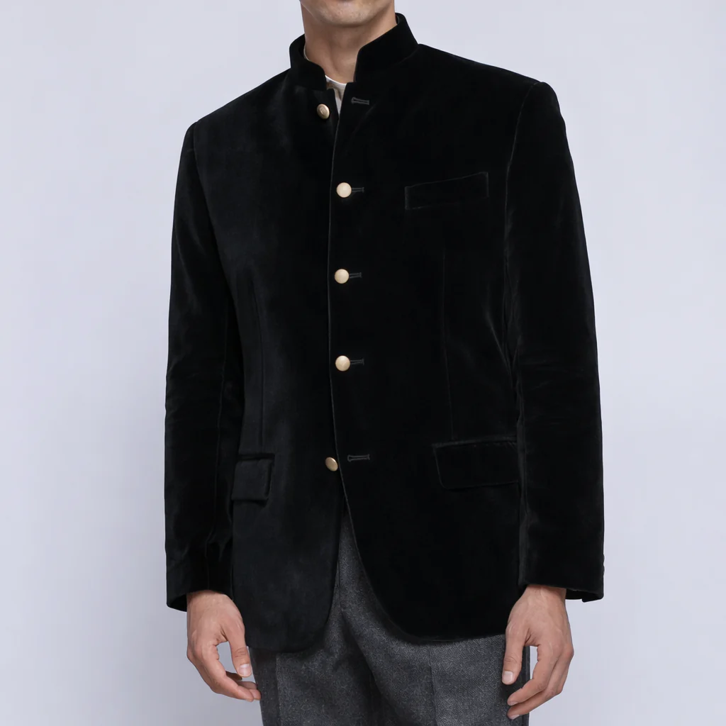 Made to Measure Black Italian Velvet Nehru Collar Jacket - Image 3