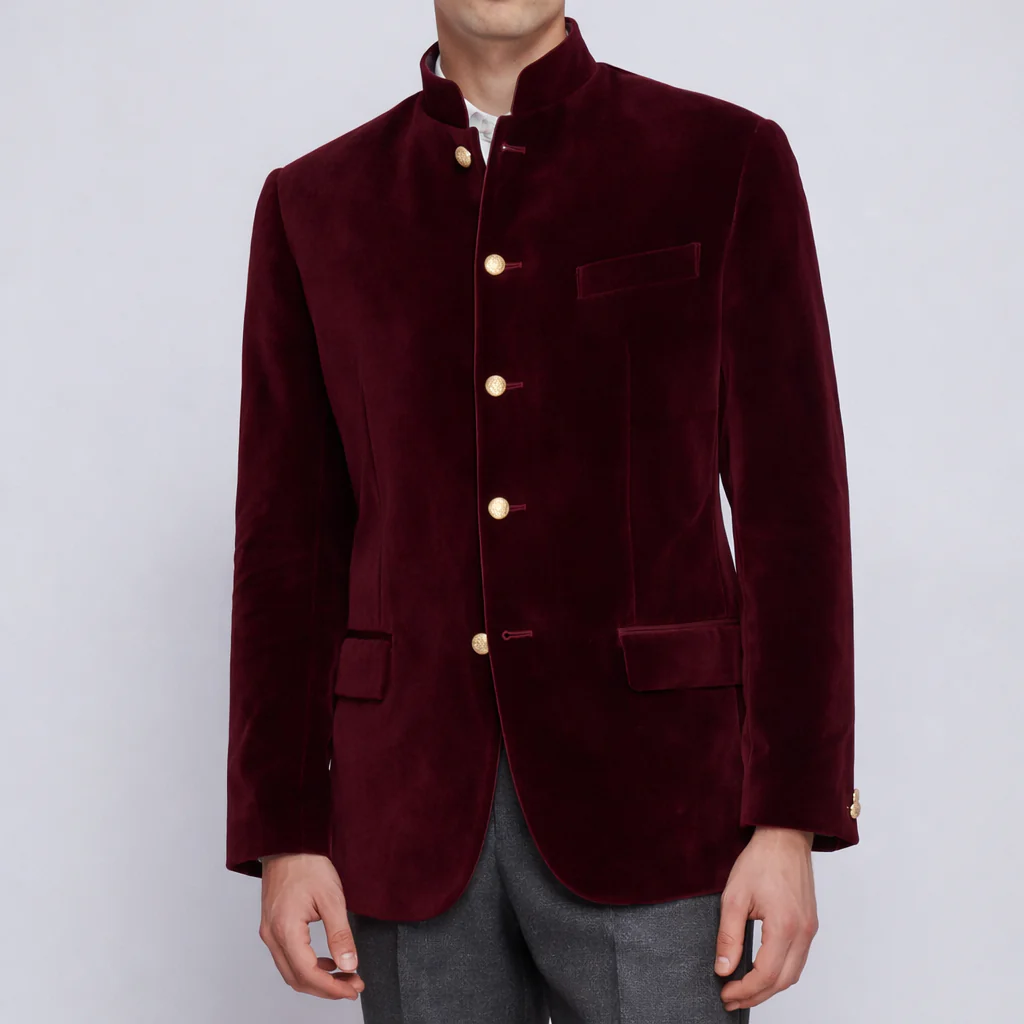 Made to Measure Maroon Italian Velvet Nehru Collar Jacket - Image 2
