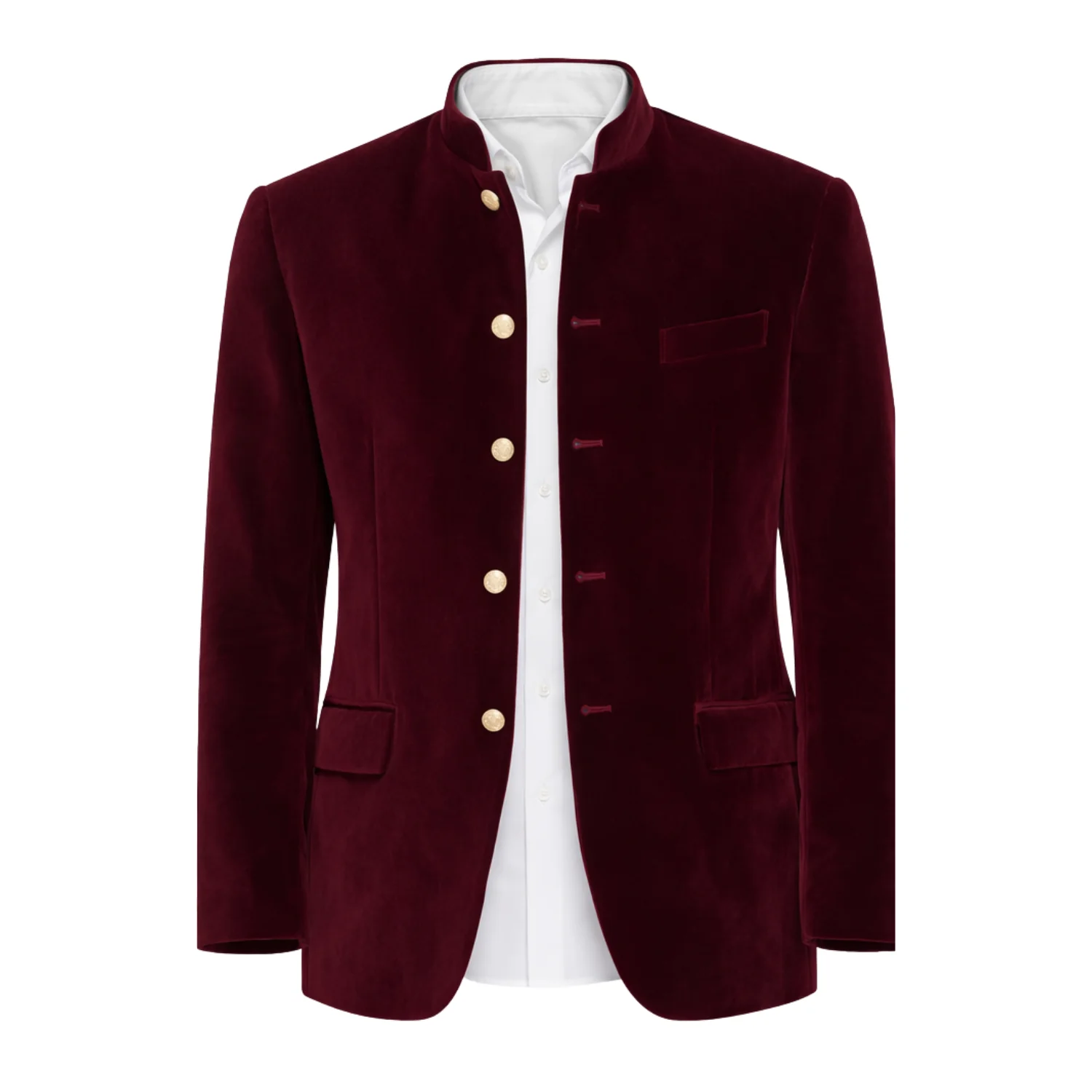 Made to Measure Maroon Italian Velvet Nehru Collar Jacket - Image 3