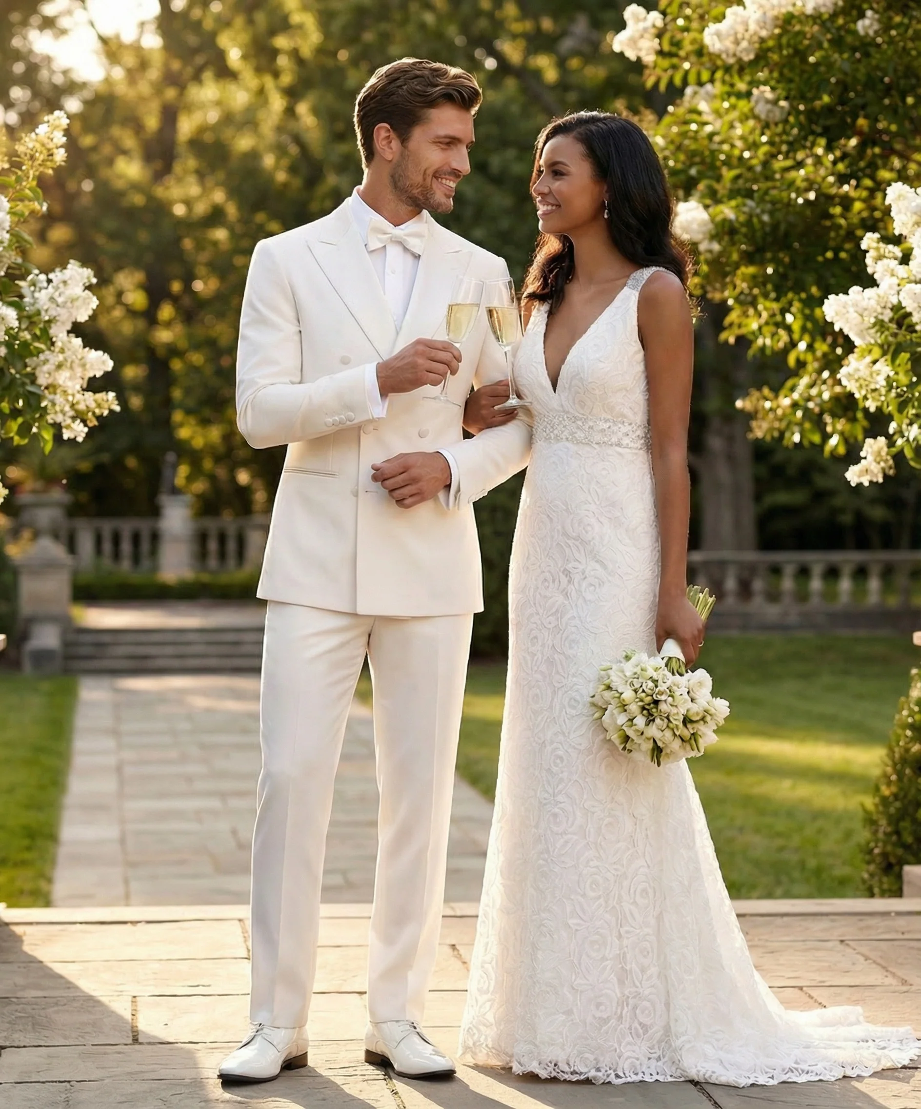Made to measure Men's Double Breasted White Tuxedo Suit - Image 4