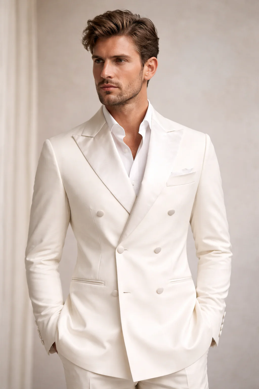 Made to measure Men's Double Breasted White Tuxedo Jacket - Image 2