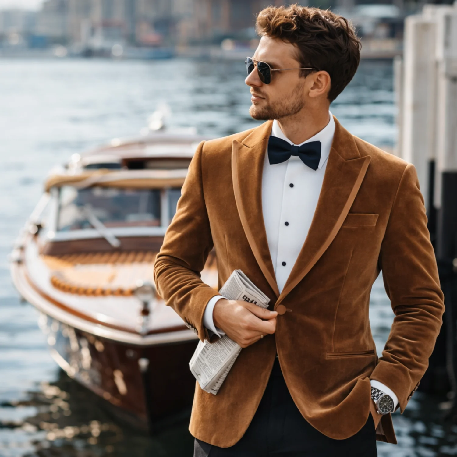 Made to measure Men's Single Breasted Light Brown Velvet Jacket - Image 2