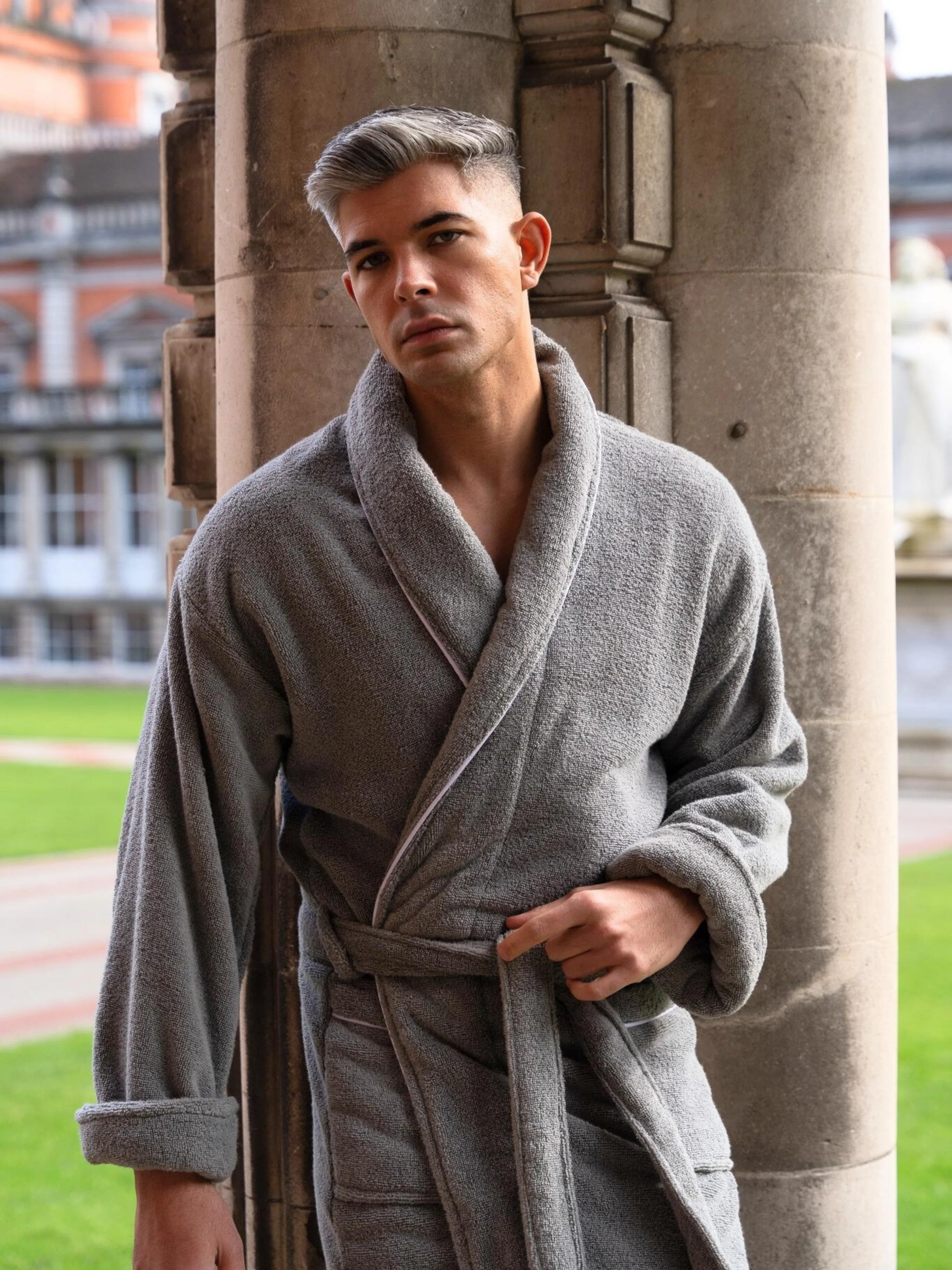 Men's Gray Towelling Bathrobe - Europa - Image 3