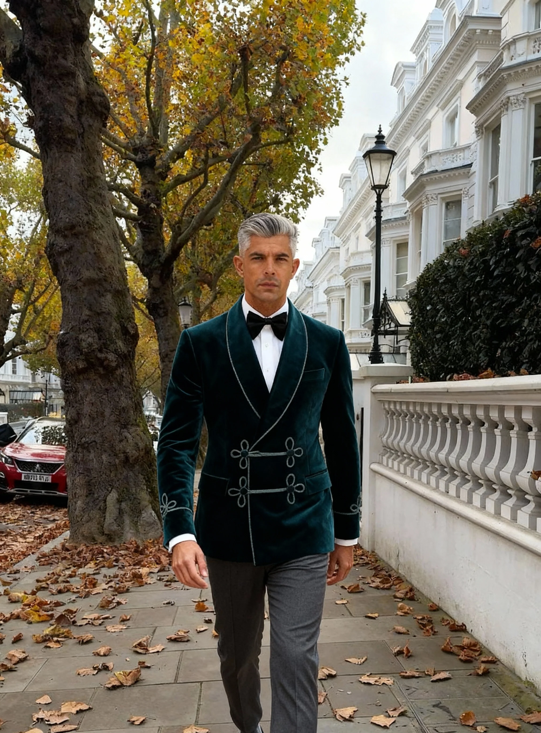 Made to Measure Double Breasted Mens Italian Velvet Smoking Jacket - Green - Image 3