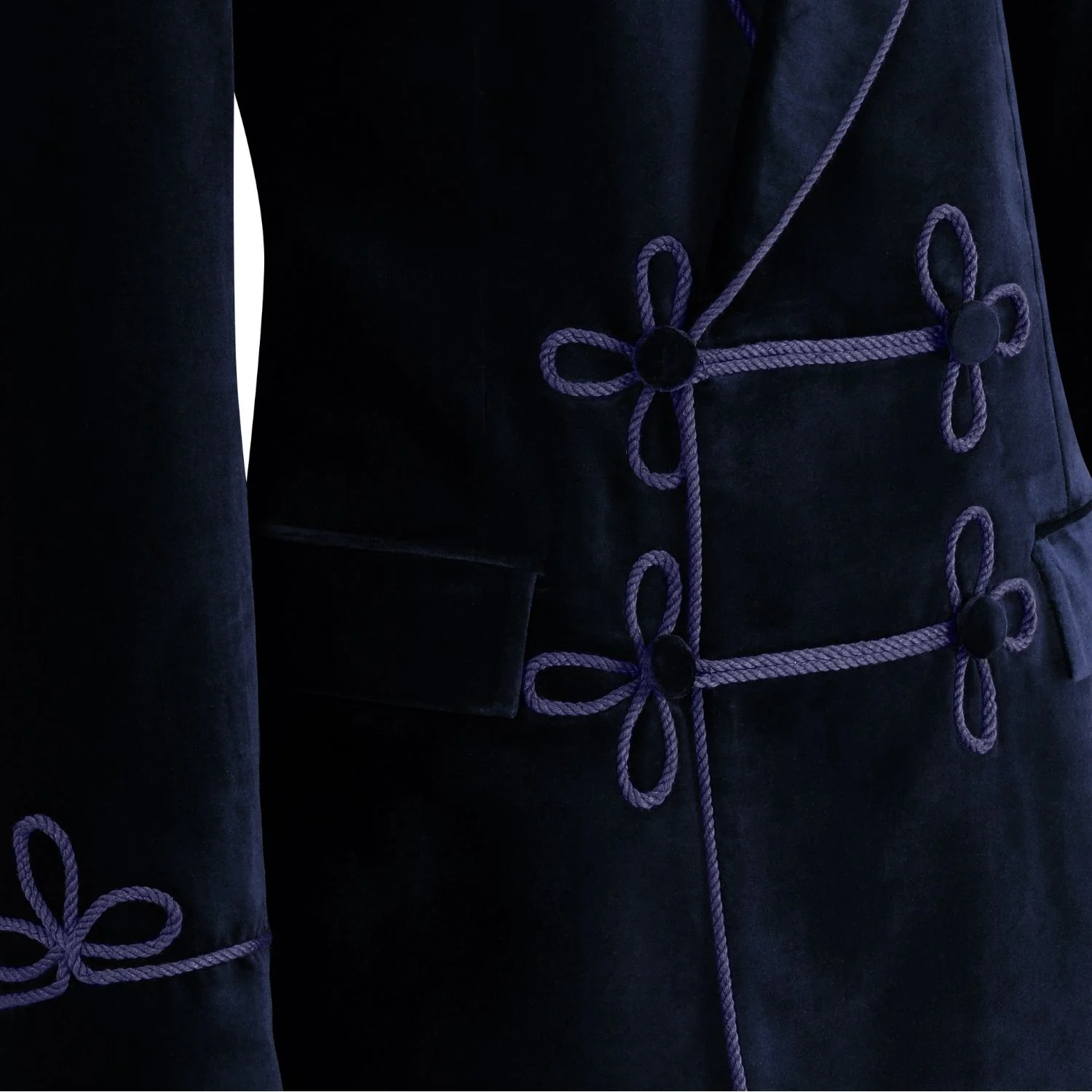 Made to Measure Double Breasted Mens Italian Velvet Smoking Jacket - Navy - Image 6