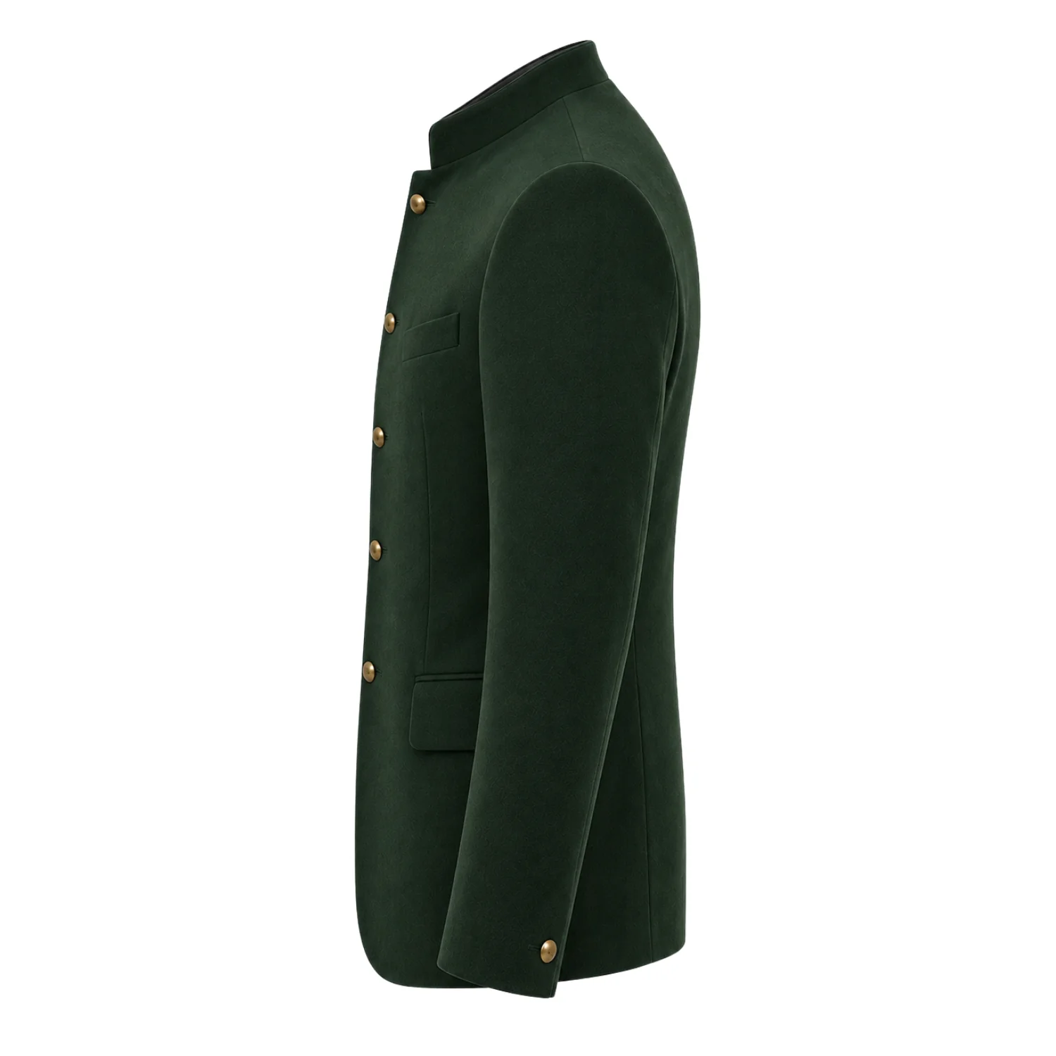 Made to Measure Green Italian Velvet Nehru Collar Jacket - Image 5