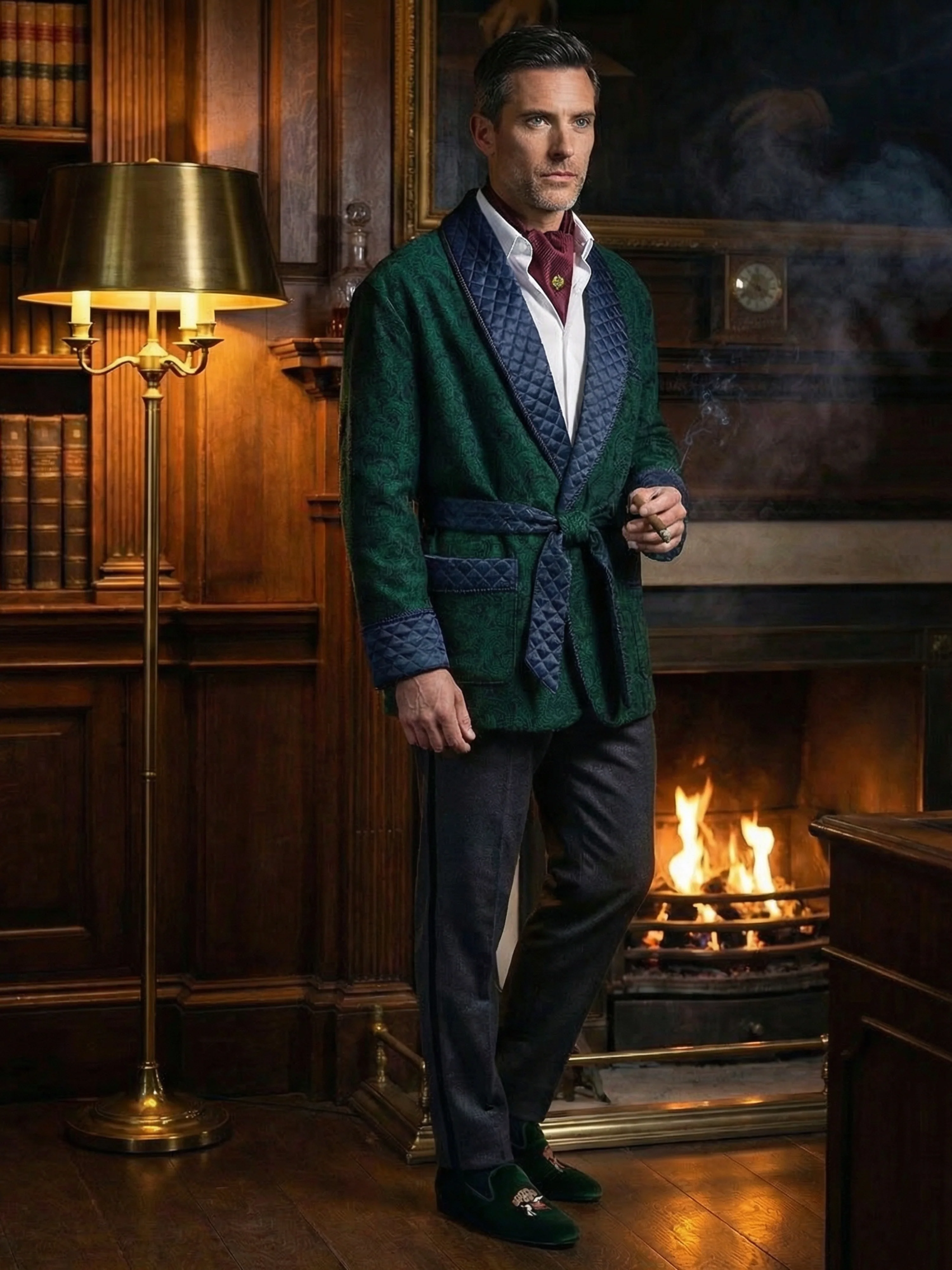 Russborough Short Smoking Jacket in Green - Image 3